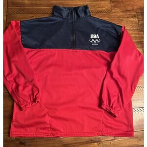 USA Olympic Red Blue Men’s 1/4 Zip Light Fleece Lines Pullover- London- USA XL